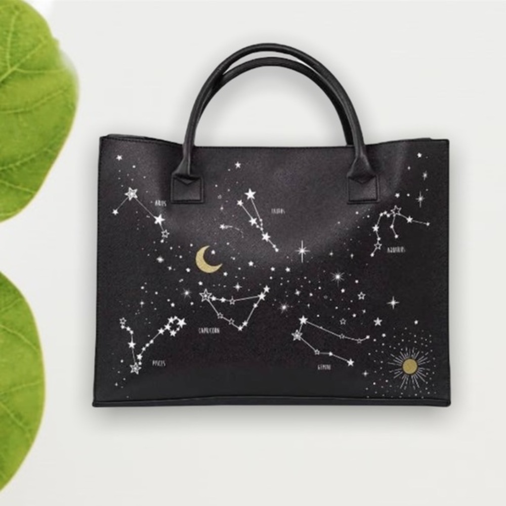 Luxury Vegan Textured Leather Astrology Sign Tote Bag Brand New